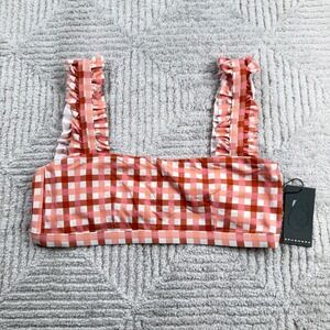Ephemera Ruffle Bra Bikini Top Womens 10 Peach Gingham Beachwear Retro Coastal